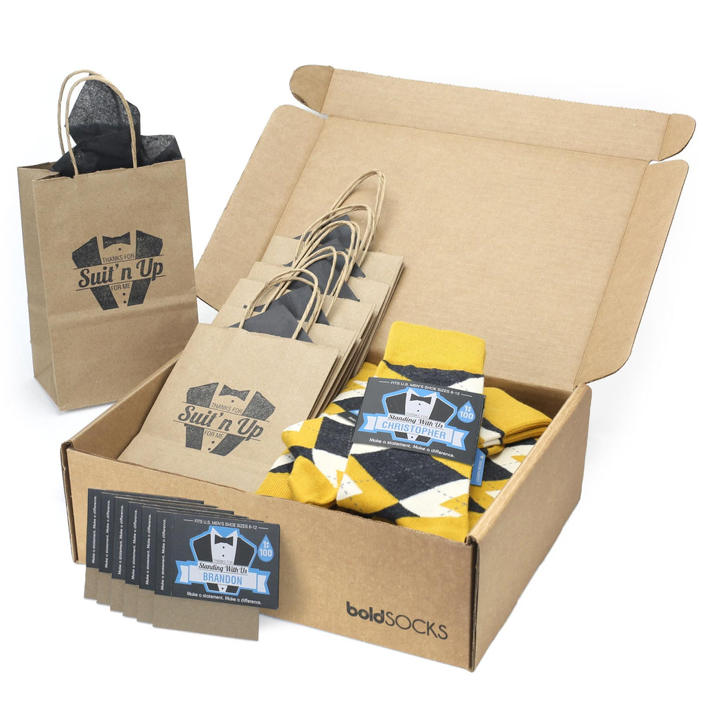 Customizable Groomsmen Gift Set Mustard Yellow Gray Argyle Men’s Dress Socks