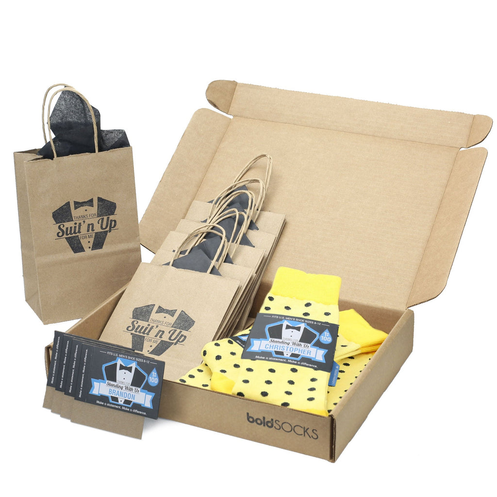 Customizable Groomsmen Gift Set Yellow Gray Polka Dot Men's Dress Socks