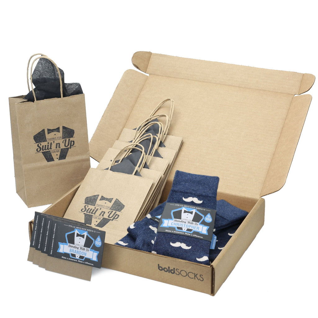 Groomsmen Gift Set Heathered Navy Mustache Men's Dress Socks