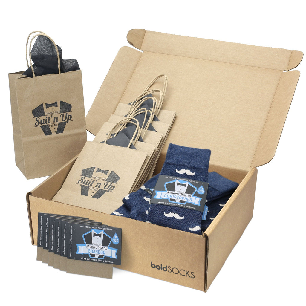 Groomsmen Gift Set Heathered Navy Mustache Men's Dress Socks