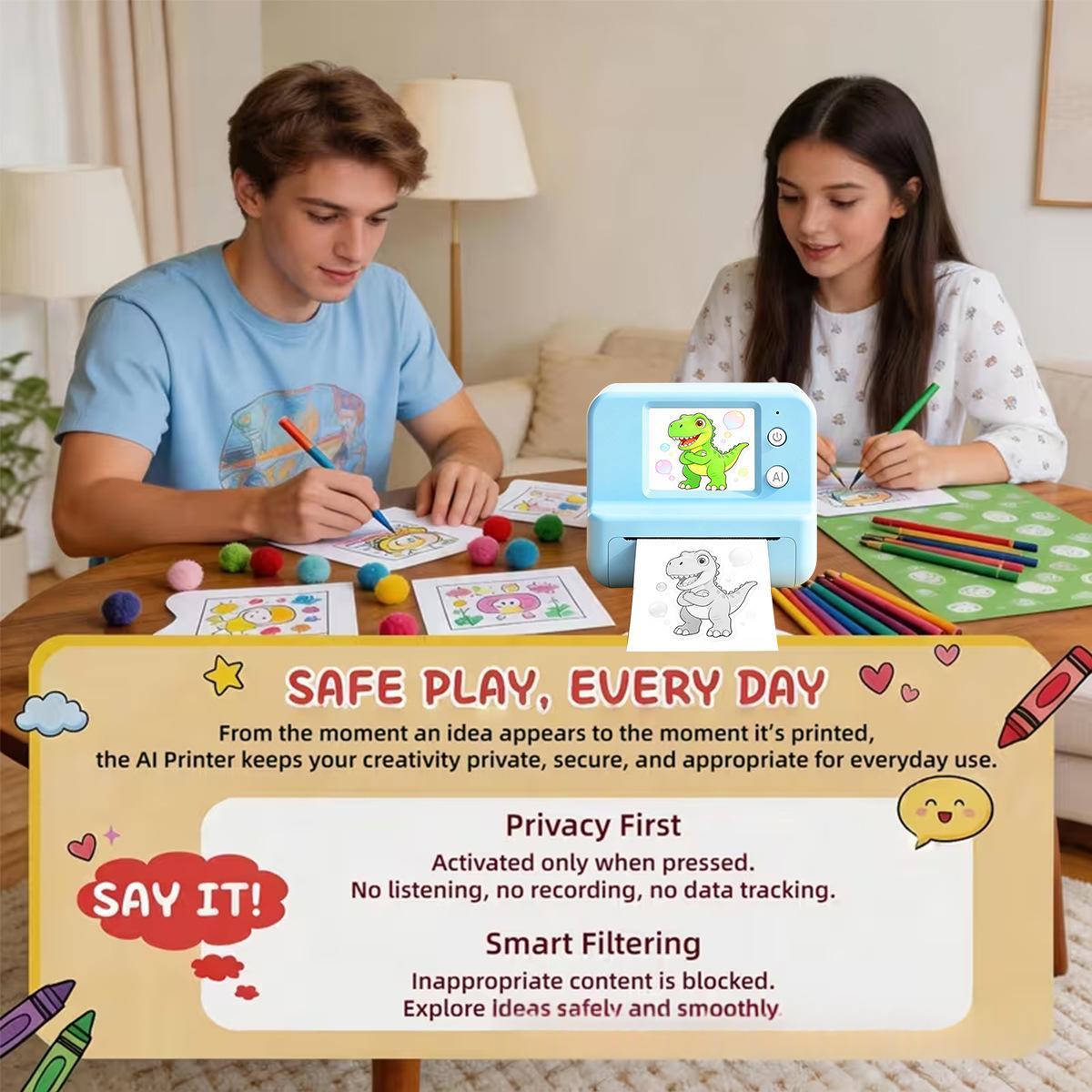 AI Voice-Powered Childrens Doodle Printer With Screen Bluetooth And Pocket-Sized Thermal Printing