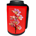 3dRose Florene Asian - Oriental Pink Orchids On Red - Can Cooler Bottle Wrap (cc_80387)