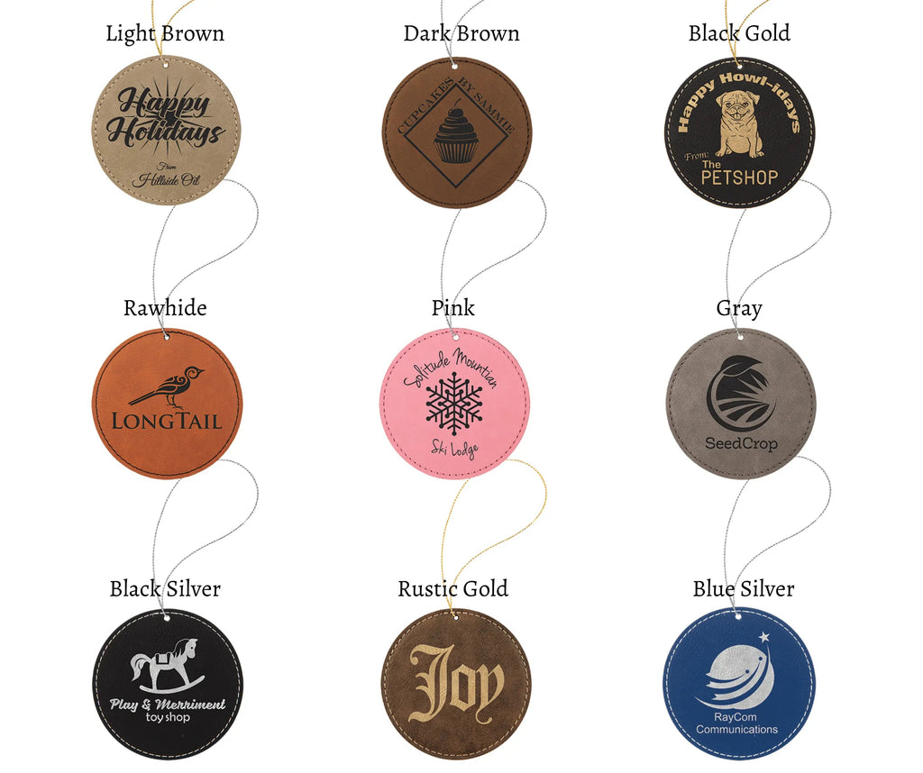 Custom Engraved Leatherette Round Ornaments for Gifts and Promotions