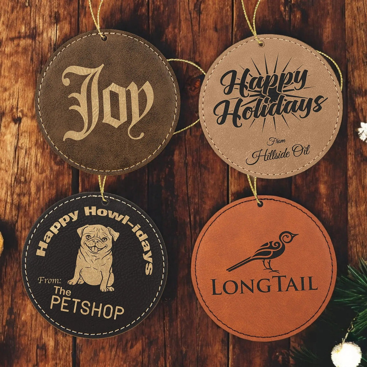 Custom Engraved Leatherette Round Ornaments for Gifts and Promotions