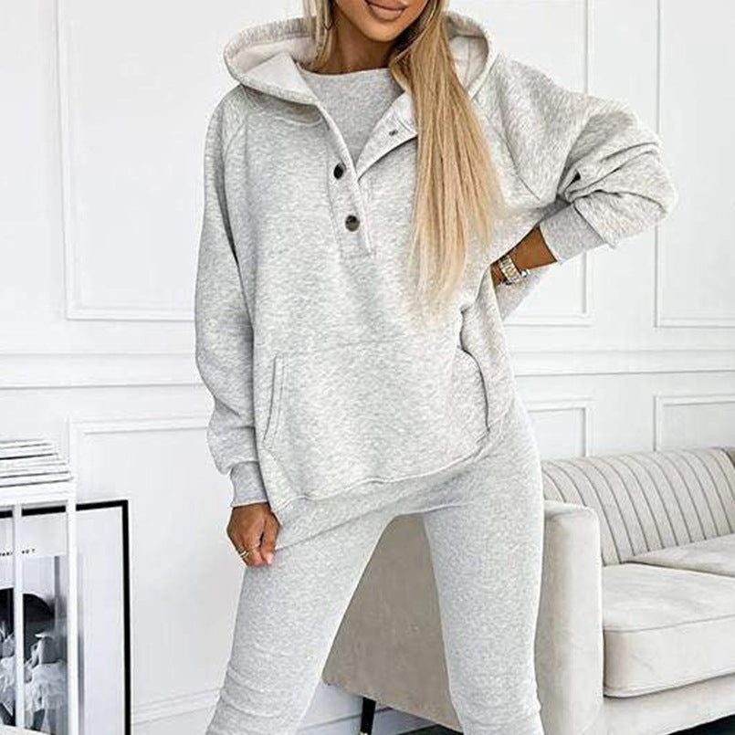 Amazon Hot Products Women's Sports Casual Hooded Sweater Thickened Thread Slim Vest Pants Three-Piece Set