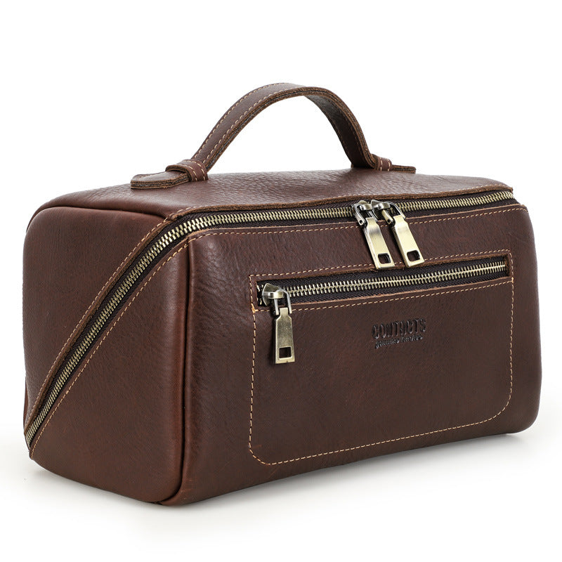 Black Angel Full Grain Top Layer Cowhide Unisex Handbag Multifunctional Travel Storage Bag Genuine Leather Toiletry Bag