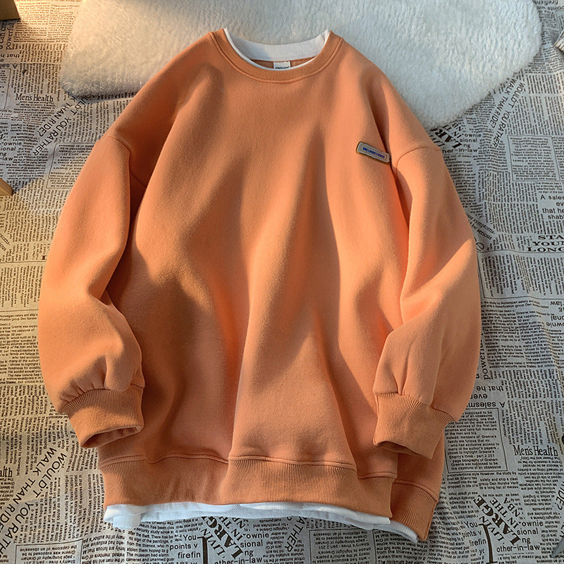 Green sweater men's and women's Hong Kong style spring and autumn top new oversize fake two-piece coat top couple wear lazy
