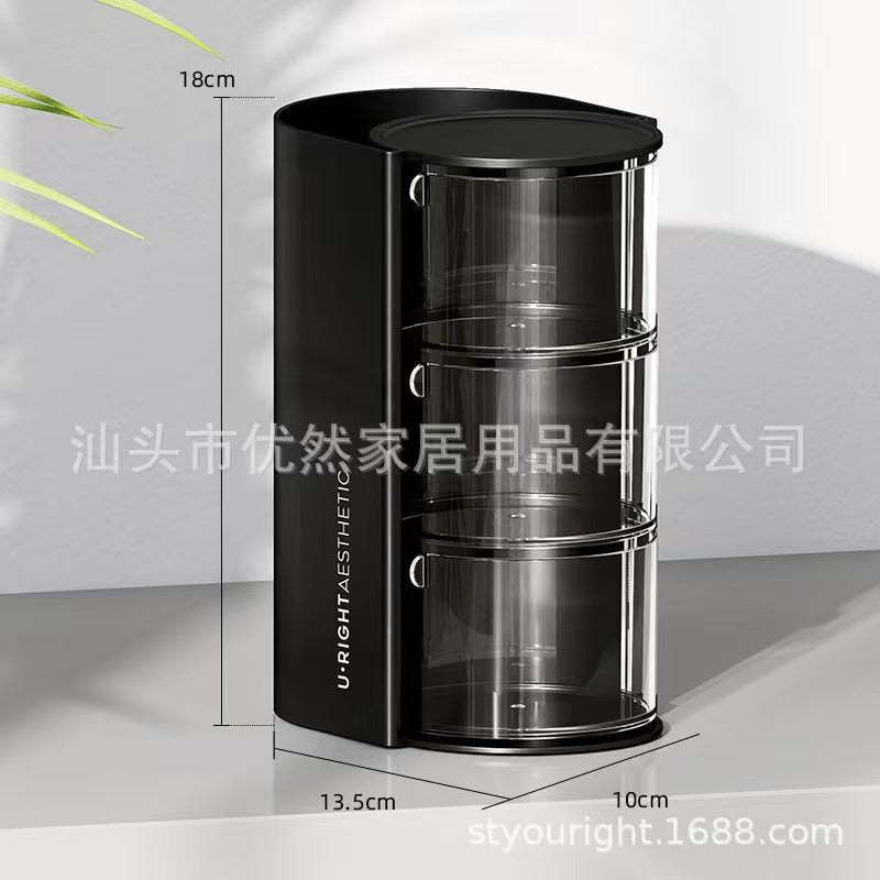 Cross-Border Powder Puff Rotating Storage Box Dust-Proof Desktop Beauty Egg Air Cushion Stand Dressing Table Multi-Layer Lipstick Eyebrow Pencil Storage