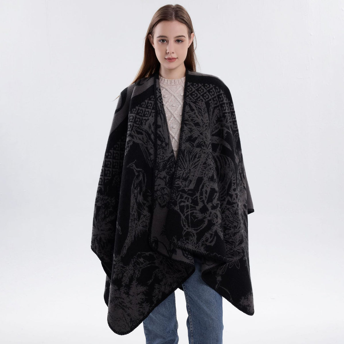 Jiangnan Watertown Knitted Shawl High-end Ethnic Style Cloak Western Sichuan Yunnan Travel Wear Imitation Cashmere Cape Women