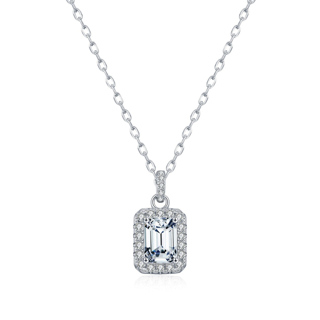 Emerald-Cut D-Color VVS1 Moissanite Pendant Necklace in Sterling Silver – Geometric Locket Style
