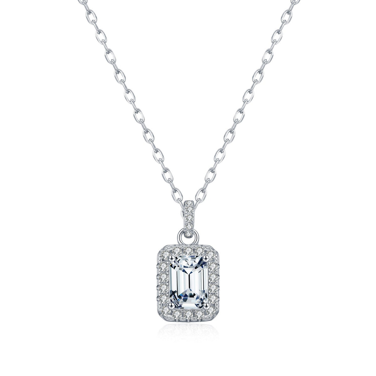 Emerald-Cut D-Color VVS1 Moissanite Pendant Necklace in Sterling Silver – Geometric Locket Style