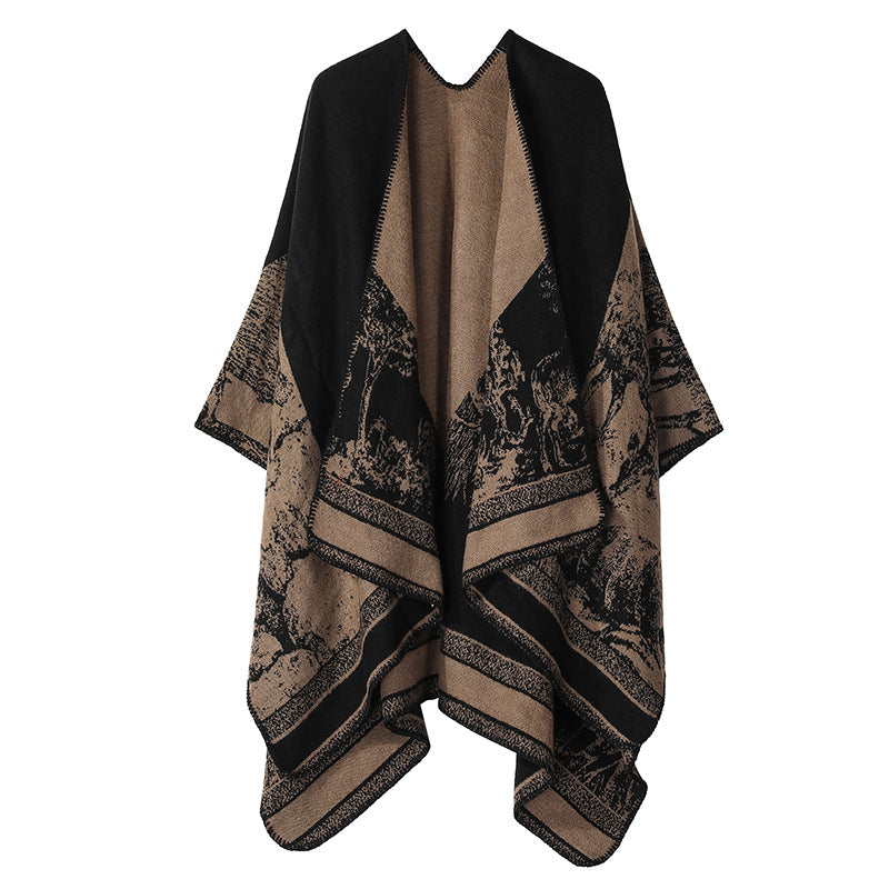 Jiangnan Watertown Knitted Shawl High-end Ethnic Style Cloak Western Sichuan Yunnan Travel Wear Imitation Cashmere Cape Women