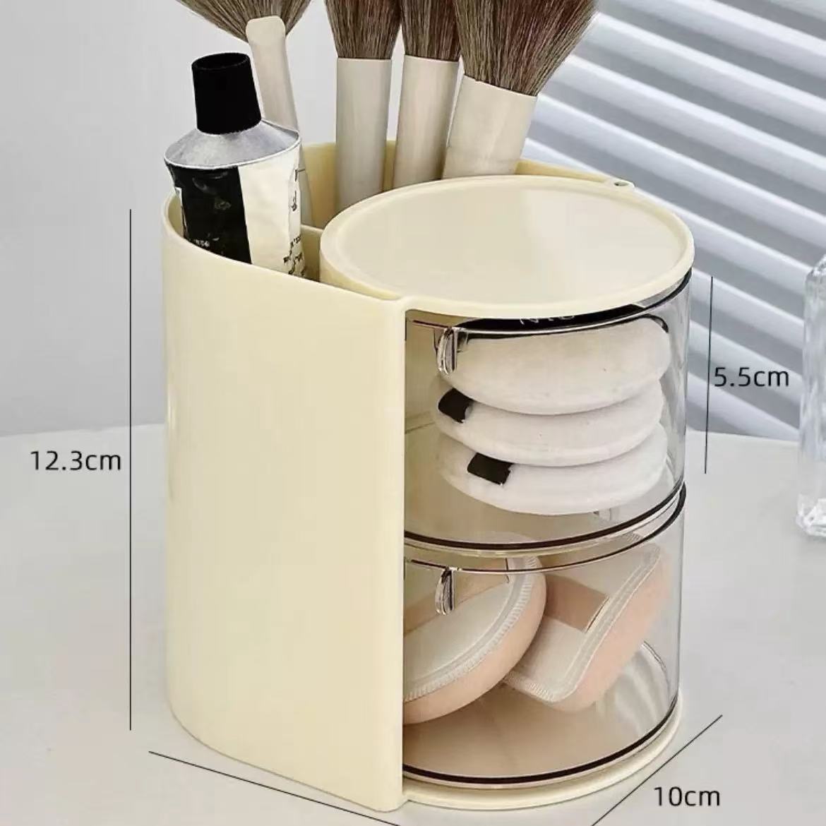 Cross-Border Powder Puff Rotating Storage Box Dust-Proof Desktop Beauty Egg Air Cushion Stand Dressing Table Multi-Layer Lipstick Eyebrow Pencil Storage