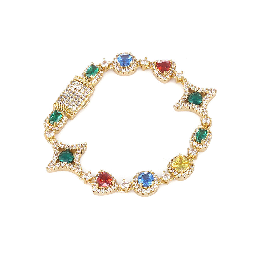 Geometric Hip Hop Bracelet with Cubic Zirconia in Gold or White Gold
