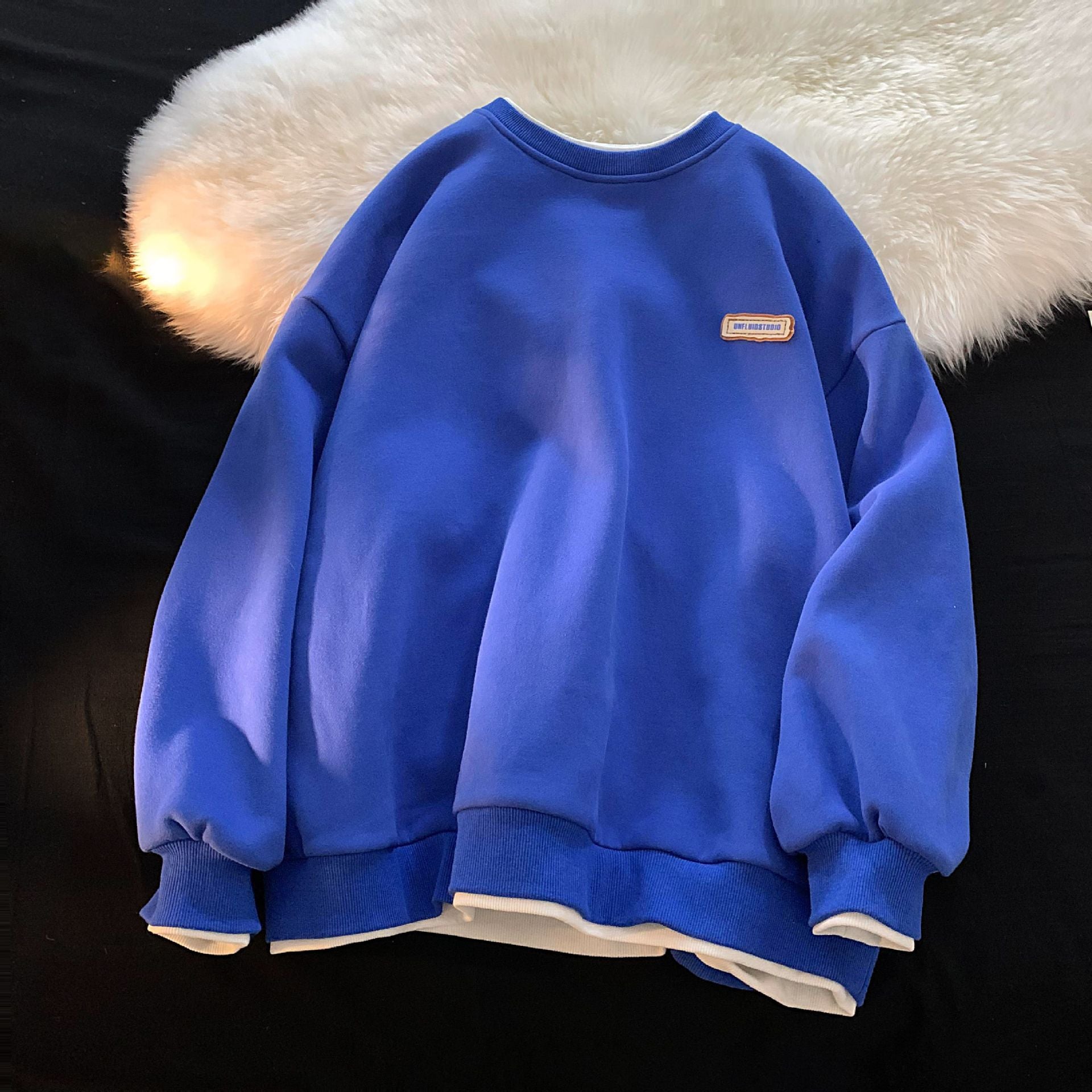 Green sweater men's and women's Hong Kong style spring and autumn top new oversize fake two-piece coat top couple wear lazy
