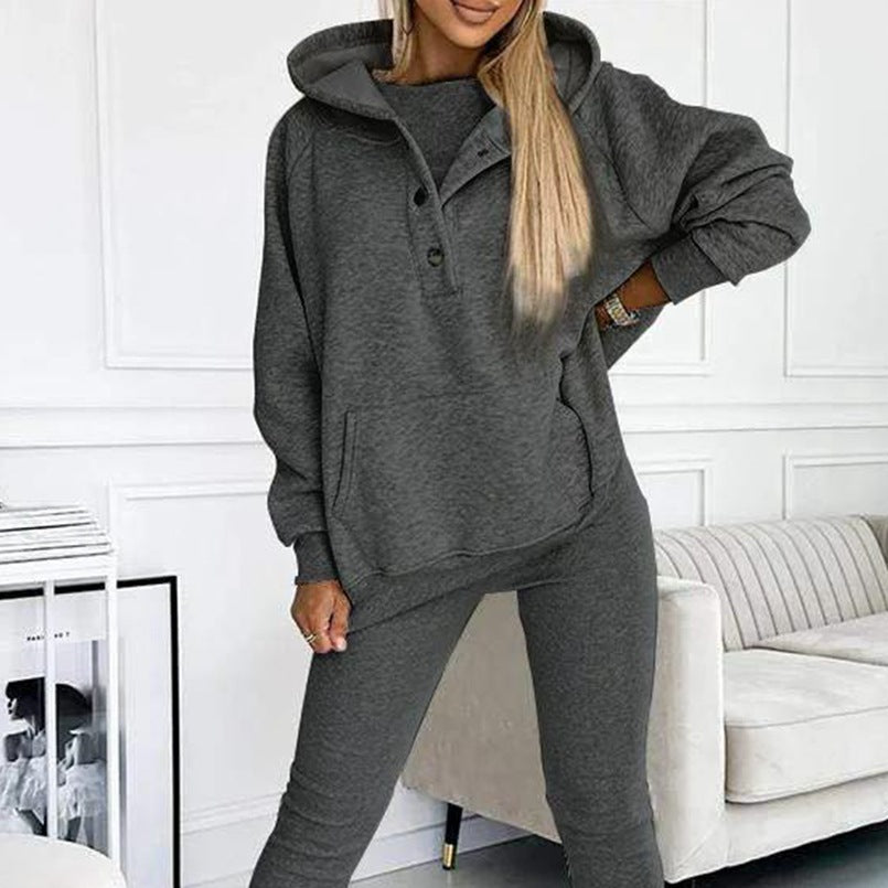 Amazon Hot Products Women's Sports Casual Hooded Sweater Thickened Thread Slim Vest Pants Three-Piece Set
