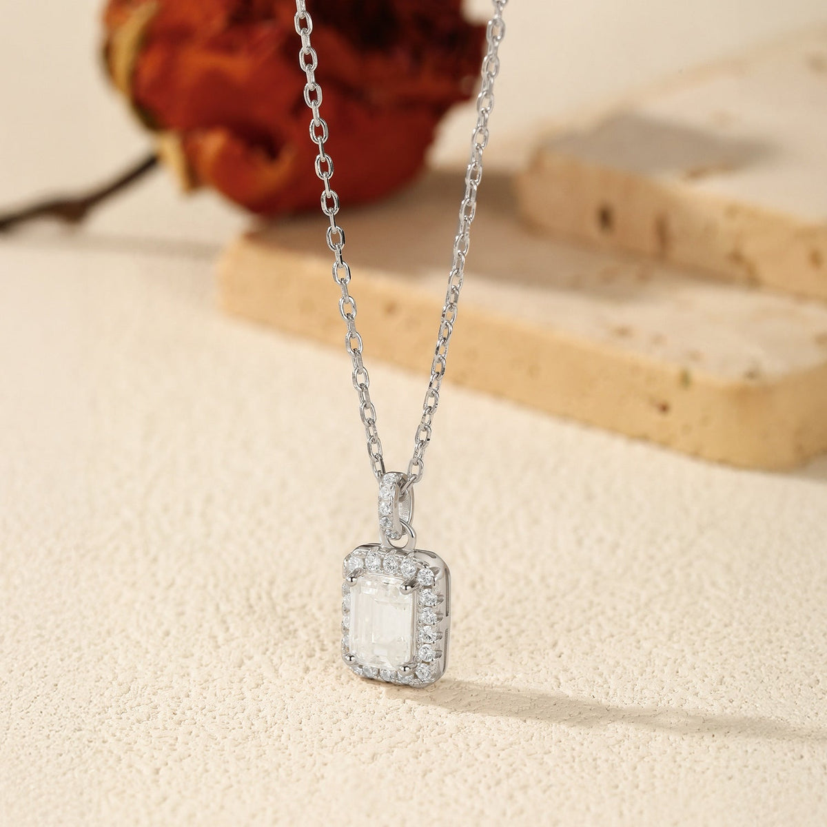 Emerald-Cut D-Color VVS1 Moissanite Pendant Necklace in Sterling Silver – Geometric Locket Style
