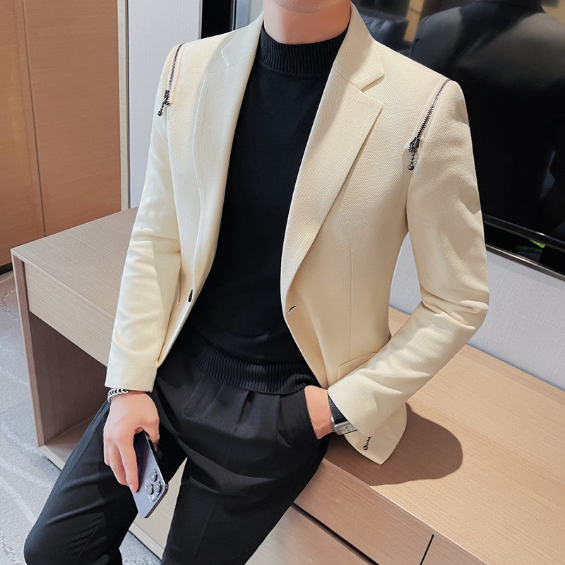 New Products Recommended Men's Casual Suit Shoulder Zipper Design High Quality Trendy Men's Single Suit Jacket