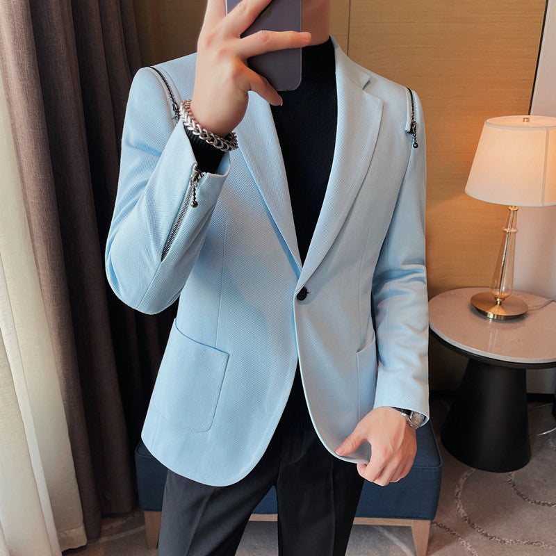 New Products Recommended Men's Casual Suit Shoulder Zipper Design High Quality Trendy Men's Single Suit Jacket