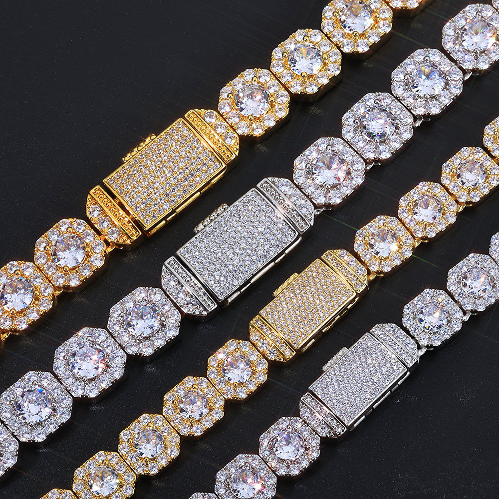 Stacking Ice Sugar Chain Zirconia Necklace and Bracelet Set in Gold or White Gold