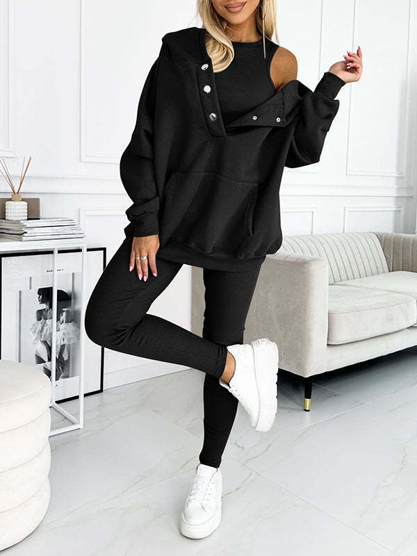 Amazon Hot Products Women's Sports Casual Hooded Sweater Thickened Thread Slim Vest Pants Three-Piece Set