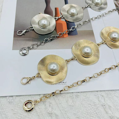 2025 New European and American Style Pearl Waist Chain Accessories for Women, High-End Metal Thick Chain Belt Decoration for Dresses