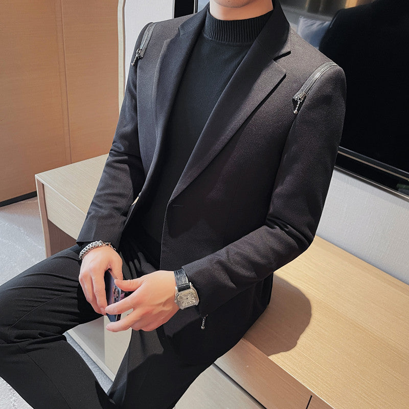 New Products Recommended Men's Casual Suit Shoulder Zipper Design High Quality Trendy Men's Single Suit Jacket
