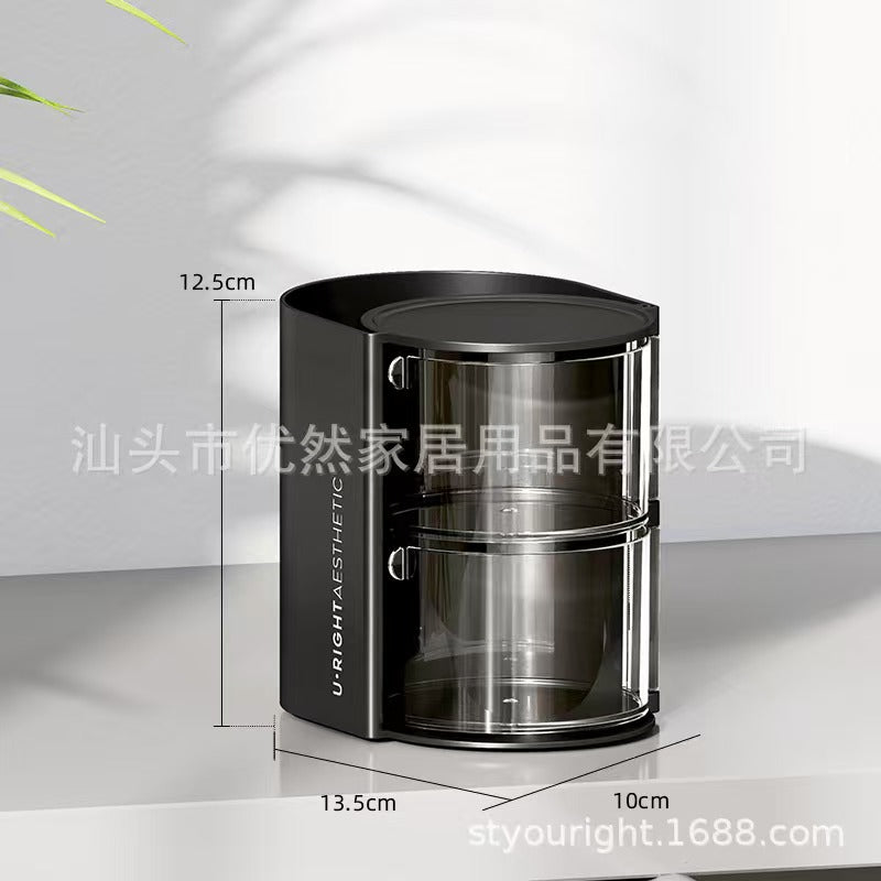 Cross-Border Powder Puff Rotating Storage Box Dust-Proof Desktop Beauty Egg Air Cushion Stand Dressing Table Multi-Layer Lipstick Eyebrow Pencil Storage