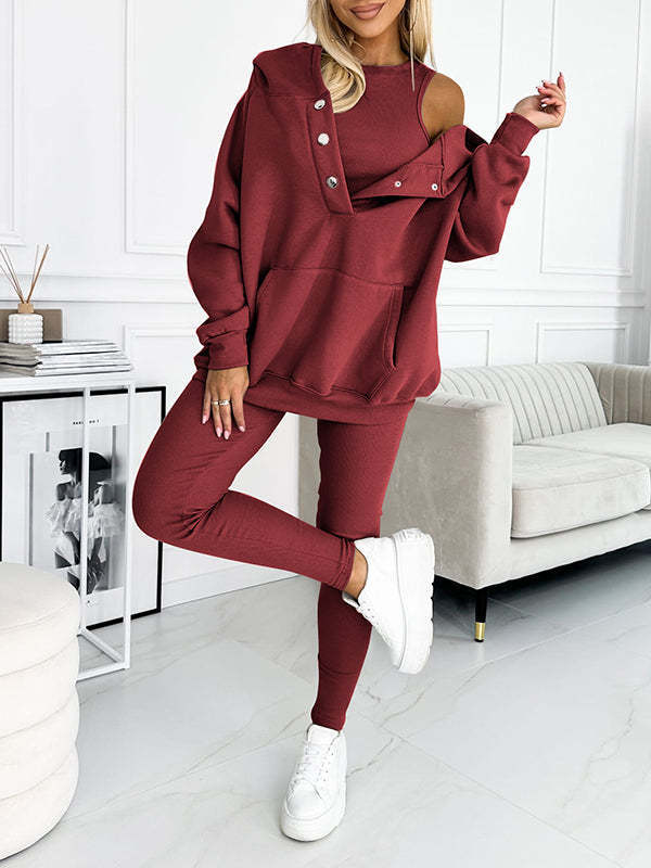 Amazon Hot Products Women's Sports Casual Hooded Sweater Thickened Thread Slim Vest Pants Three-Piece Set