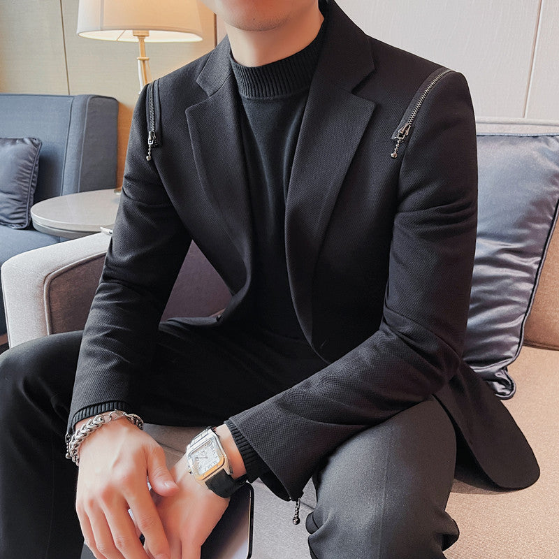 New Products Recommended Men's Casual Suit Shoulder Zipper Design High Quality Trendy Men's Single Suit Jacket