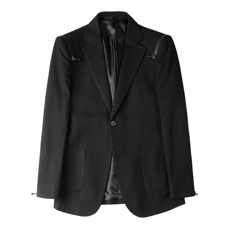 New Products Recommended Men's Casual Suit Shoulder Zipper Design High Quality Trendy Men's Single Suit Jacket