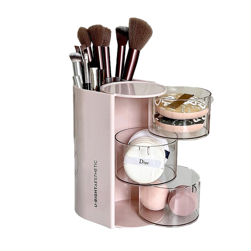 Cross-Border Powder Puff Rotating Storage Box Dust-Proof Desktop Beauty Egg Air Cushion Stand Dressing Table Multi-Layer Lipstick Eyebrow Pencil Storage