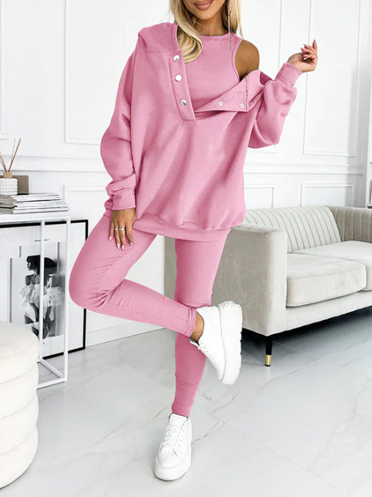 Amazon Hot Products Women's Sports Casual Hooded Sweater Thickened Thread Slim Vest Pants Three-Piece Set