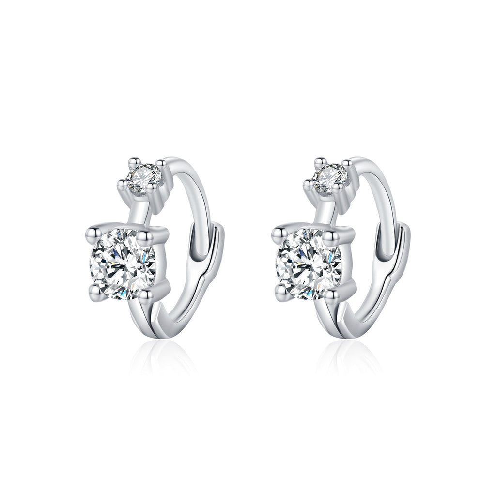 Geometric Round Stud Earrings with Sparkling Cubic Zirconia in Sterling Silver