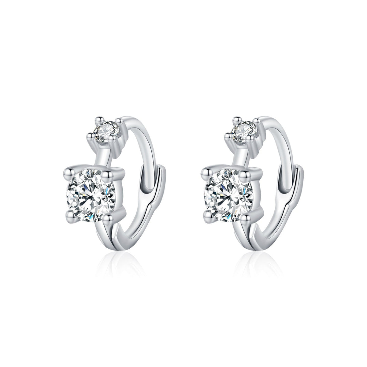 Geometric Round Stud Earrings with Sparkling Cubic Zirconia in Sterling Silver