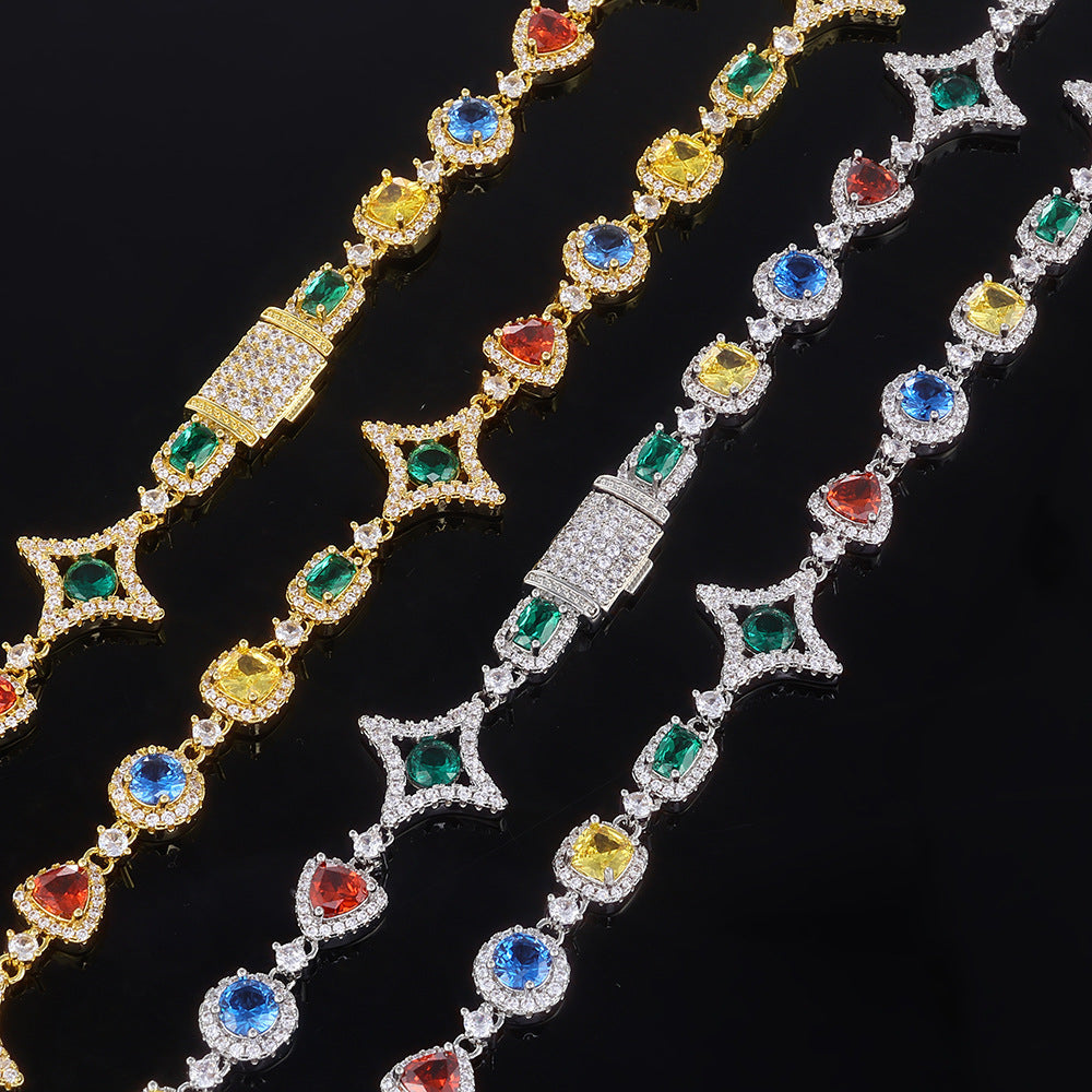 Geometric Hip Hop Bracelet with Cubic Zirconia in Gold or White Gold