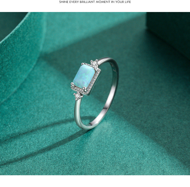 Stacking Geometric Opal Stud Earrings & Sterling Silver Ring Set in Modern Minimalist Design