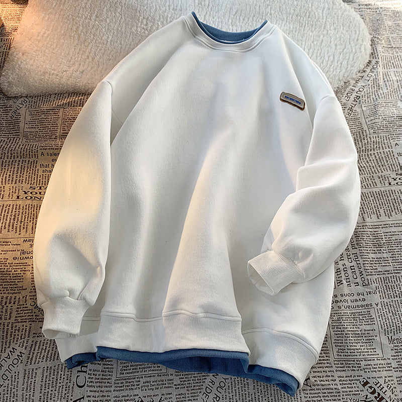 Green sweater men's and women's Hong Kong style spring and autumn top new oversize fake two-piece coat top couple wear lazy
