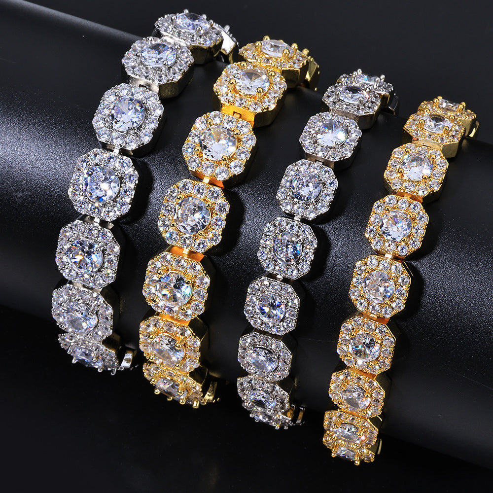 Stacking Ice Sugar Chain Zirconia Necklace and Bracelet Set in Gold or White Gold