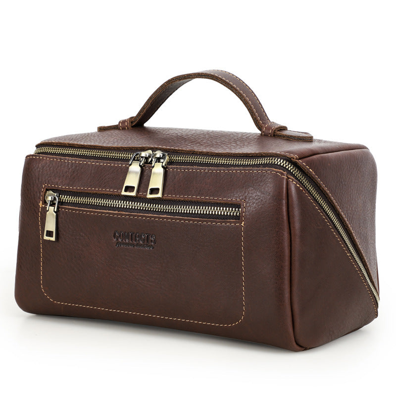 Black Angel Full Grain Top Layer Cowhide Unisex Handbag Multifunctional Travel Storage Bag Genuine Leather Toiletry Bag