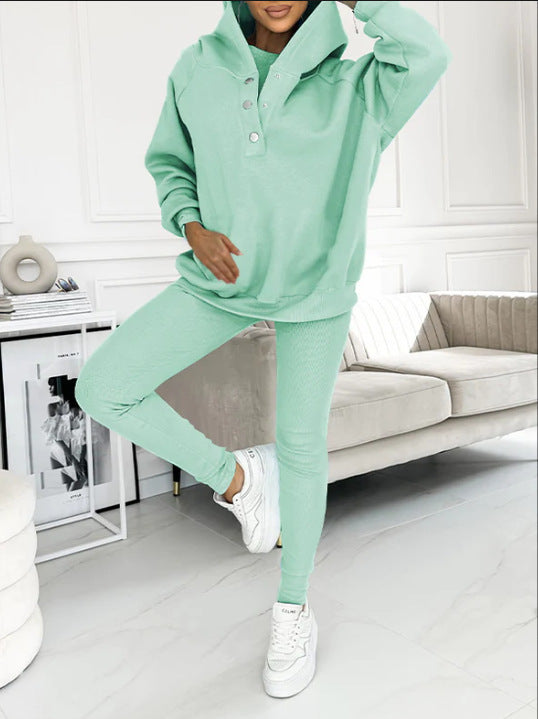 Amazon Hot Products Women's Sports Casual Hooded Sweater Thickened Thread Slim Vest Pants Three-Piece Set