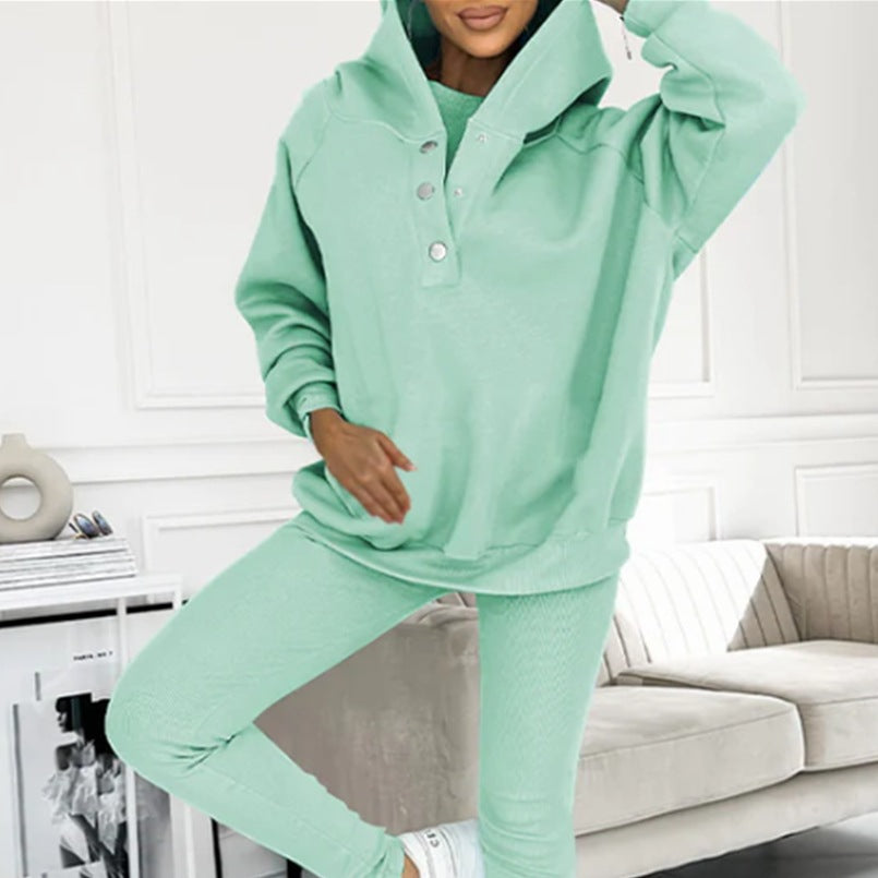 Amazon Hot Products Women's Sports Casual Hooded Sweater Thickened Thread Slim Vest Pants Three-Piece Set