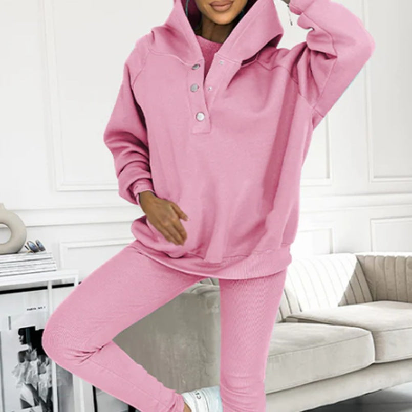 Amazon Hot Products Women's Sports Casual Hooded Sweater Thickened Thread Slim Vest Pants Three-Piece Set