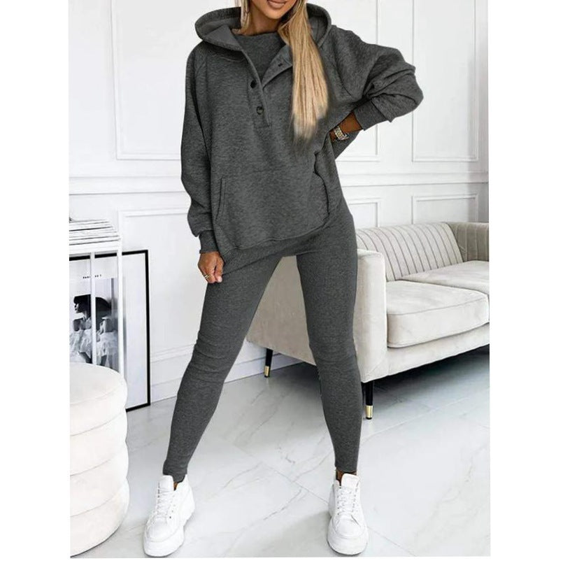 Amazon Hot Products Women's Sports Casual Hooded Sweater Thickened Thread Slim Vest Pants Three-Piece Set