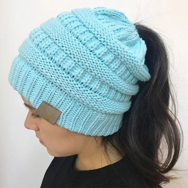 European and American Autumn and Winter Beanie Hat Popular Knitted Ponytail Hats Women Wool Beanie Hats
