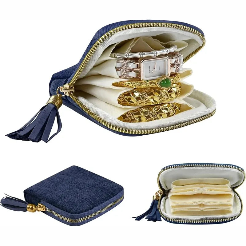 Jewelry Storage Bag Exquisite High-end Jewelry Tassel Jewelry Bag Portable Zipper Multilayer Retro Jewelry Box