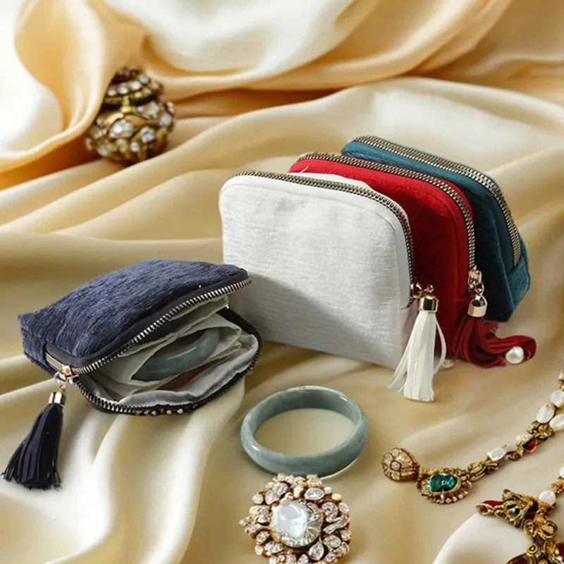 Jewelry Storage Bag Exquisite High-end Jewelry Tassel Jewelry Bag Portable Zipper Multilayer Retro Jewelry Box