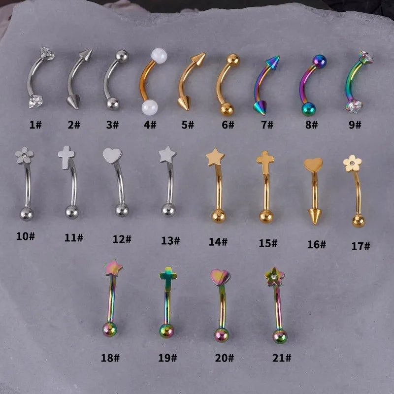 Fashion Stainless Steel Eyebrow Rings Piercing Jewelry Star Heart Colorful Cross Eyebrow Stad Eyebrow Bone Nail
