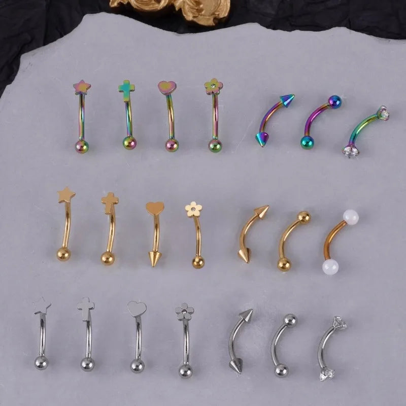 Fashion Stainless Steel Eyebrow Rings Piercing Jewelry Star Heart Colorful Cross Eyebrow Stad Eyebrow Bone Nail