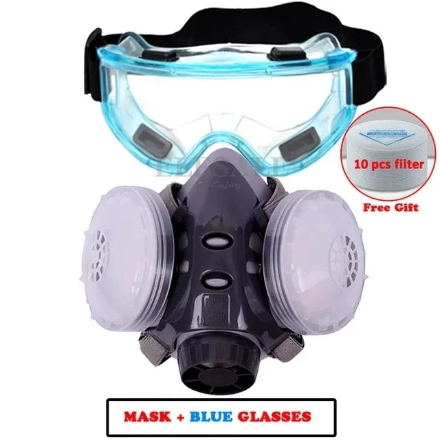 Half Face Mask Dust Safety Goggles Painting Gas Mask Respirator Set 10 Filters Dual KN95 Filters Safe Dust-proof Protective Mask
